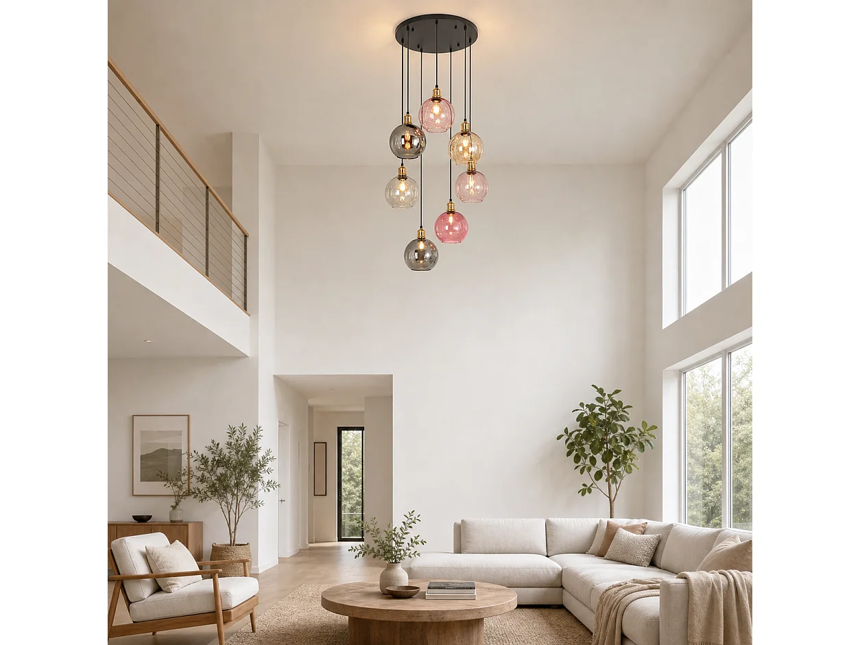 ZMH Suspension 7 lumière E27 moderne abat-jour en verre convient pour la salle à manger le salon couloir ou chambre