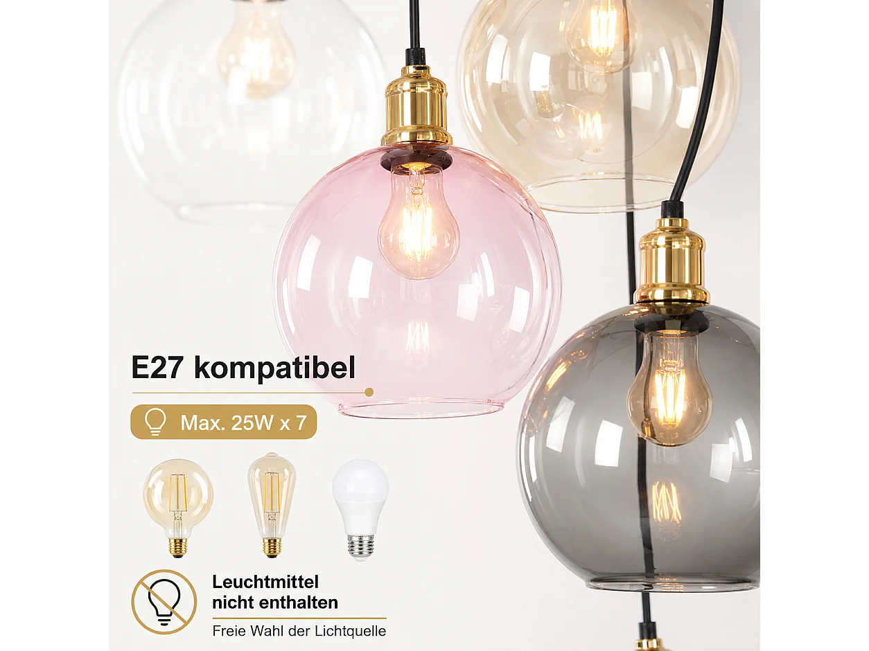 ZMH Suspension 7 lumière E27 moderne abat-jour en verre convient pour la salle à manger le salon couloir ou chambre