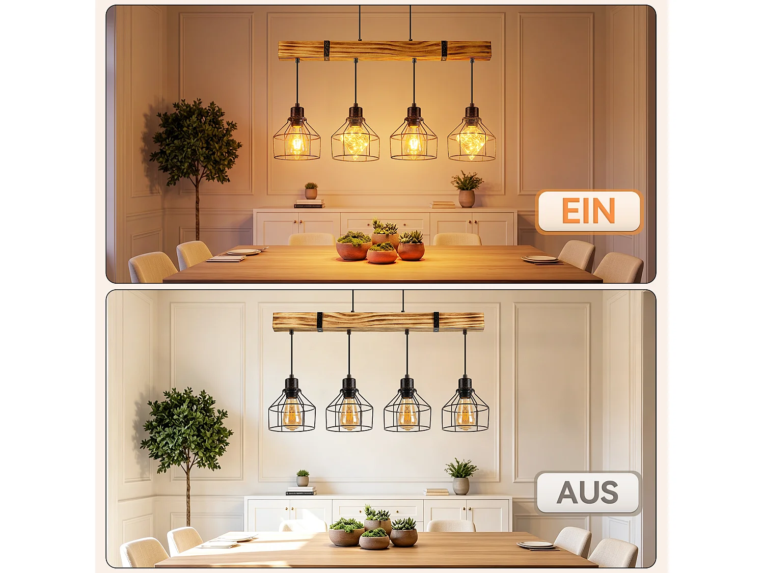 ZMH Suspension vintage noir E27 4 flammes convient aux salles à manger et aux salons Îlot de cuisine