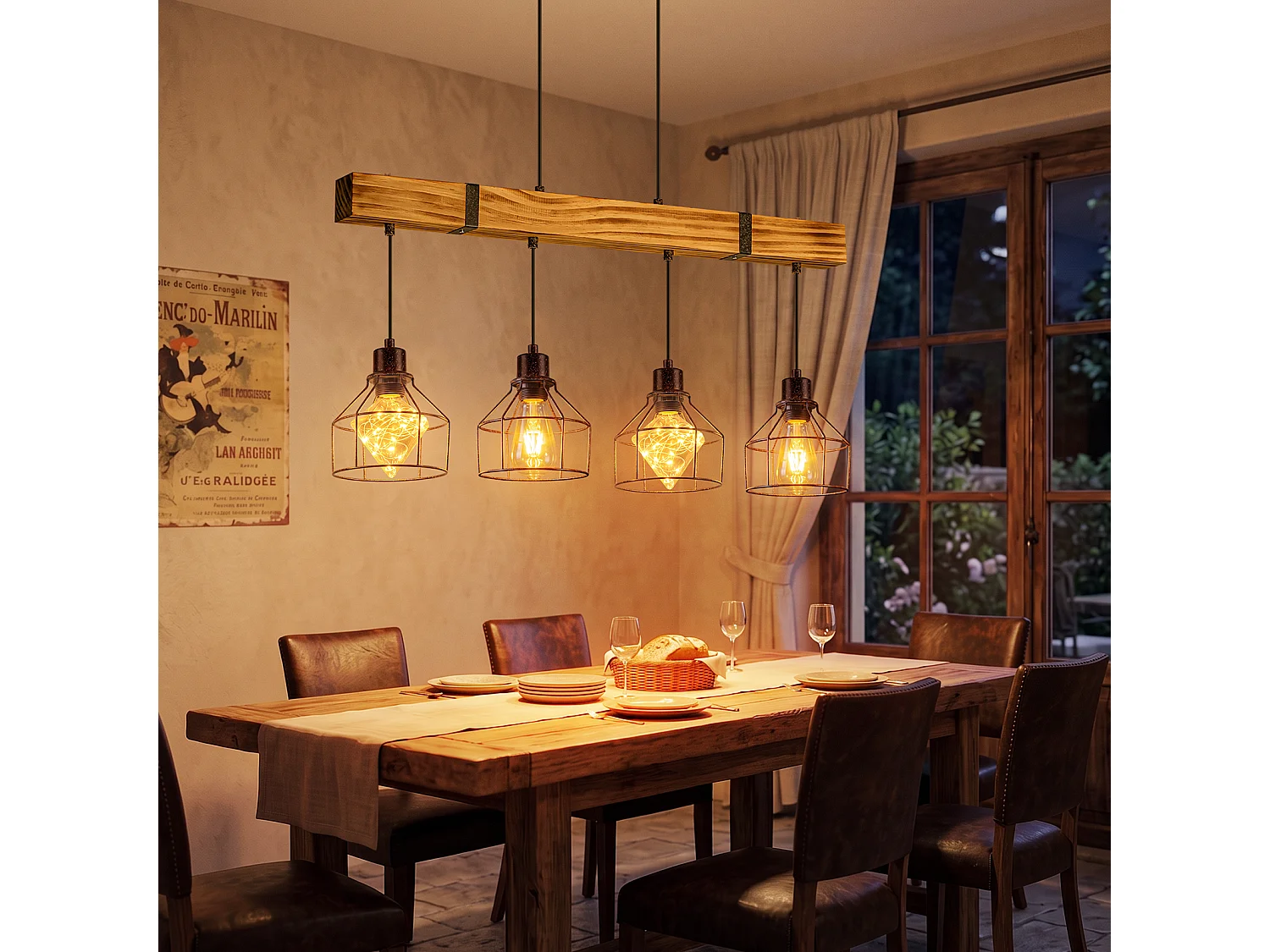 ZMH Suspension vintage noir E27 4 flammes convient aux salles à manger et aux salons Îlot de cuisine