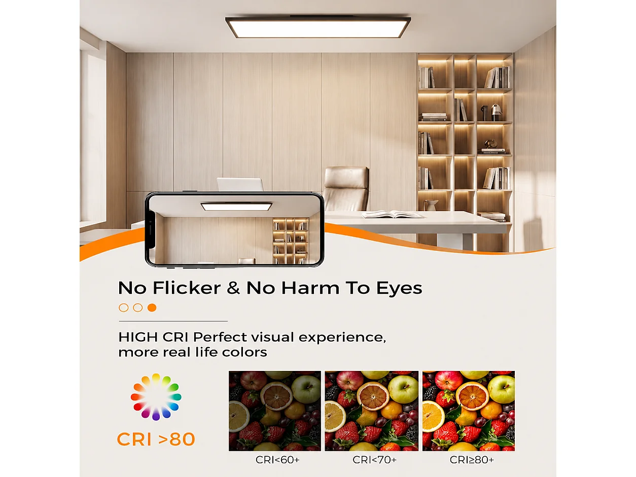 ZMH Plafonnier LED 100cm 13.5W noir intensité variable rectangulaire avec télécommande pour atelier couloir cuisine salon