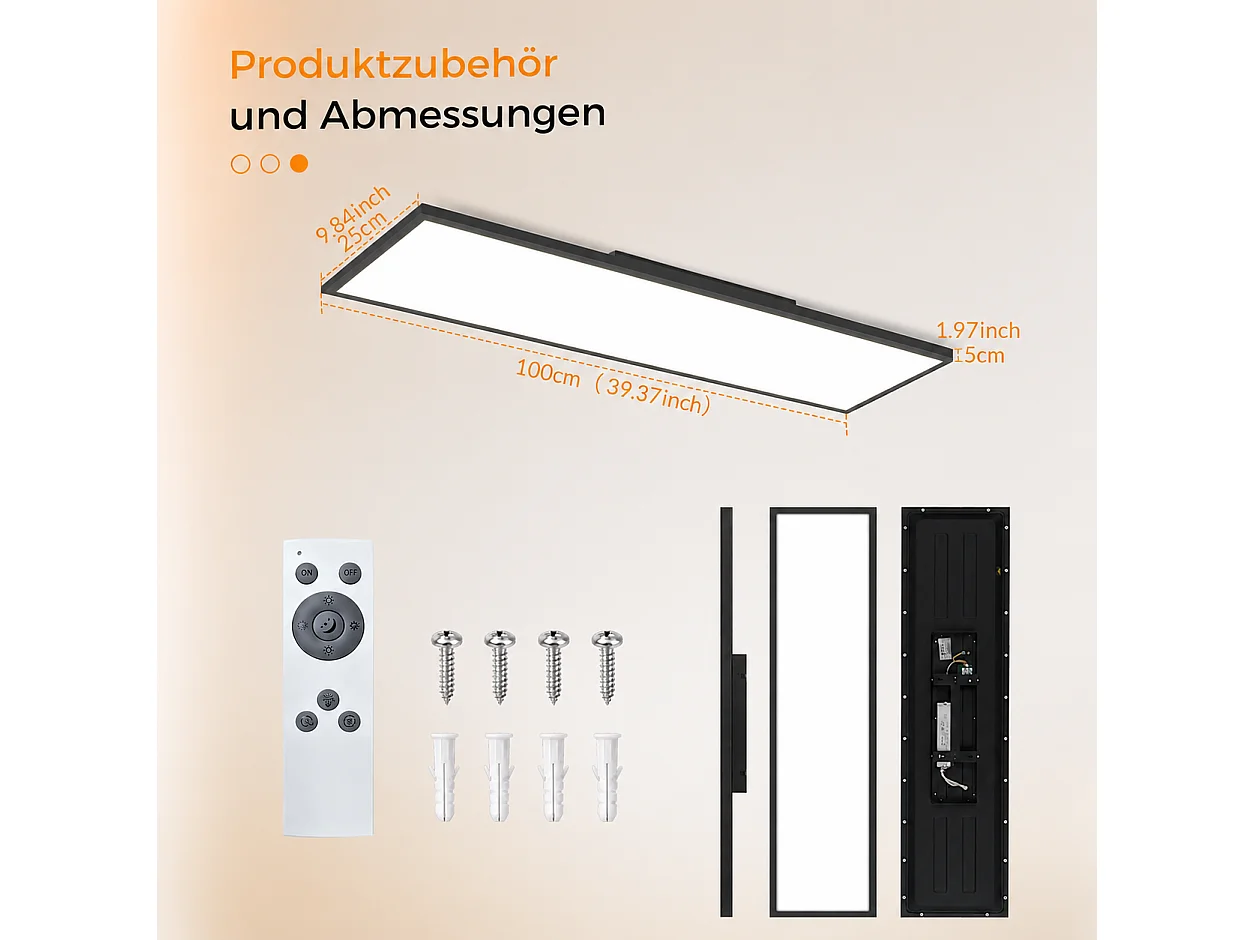 ZMH Plafonnier LED 100cm 13.5W noir intensité variable rectangulaire avec télécommande pour atelier couloir cuisine salon