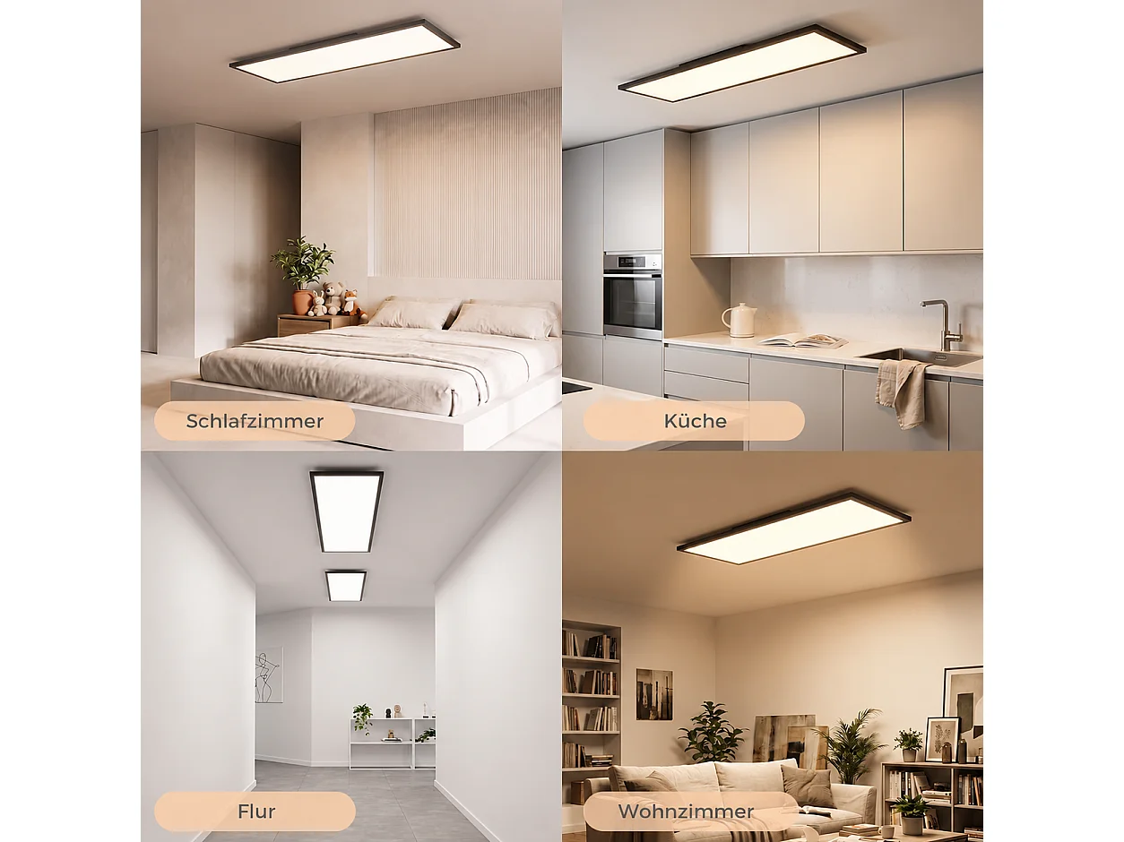 ZMH Plafonnier LED 100cm 13.5W noir intensité variable rectangulaire avec télécommande pour atelier couloir cuisine salon