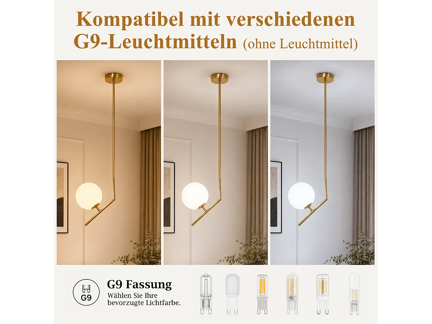 ZMH Suspension 1 lumière G9 doré moderne en verre finition opale convient pour la salle à manger le salon cuisine ou chambre
