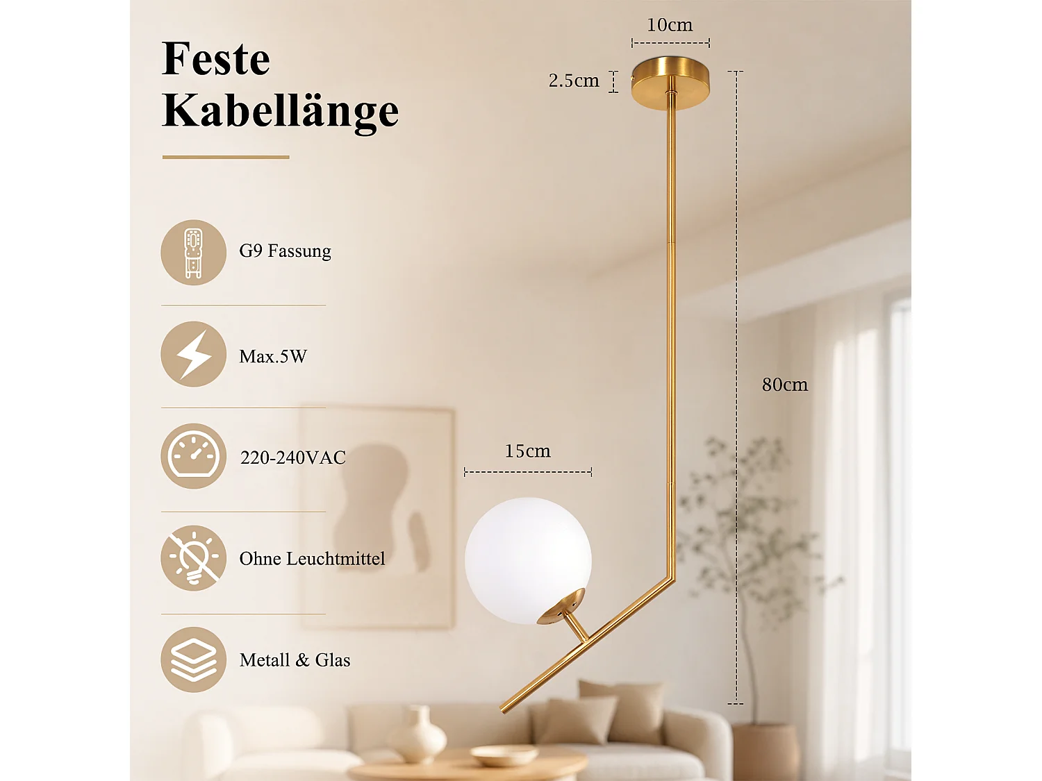 ZMH Suspension 1 lumière G9 doré moderne en verre finition opale convient pour la salle à manger le salon cuisine ou chambre