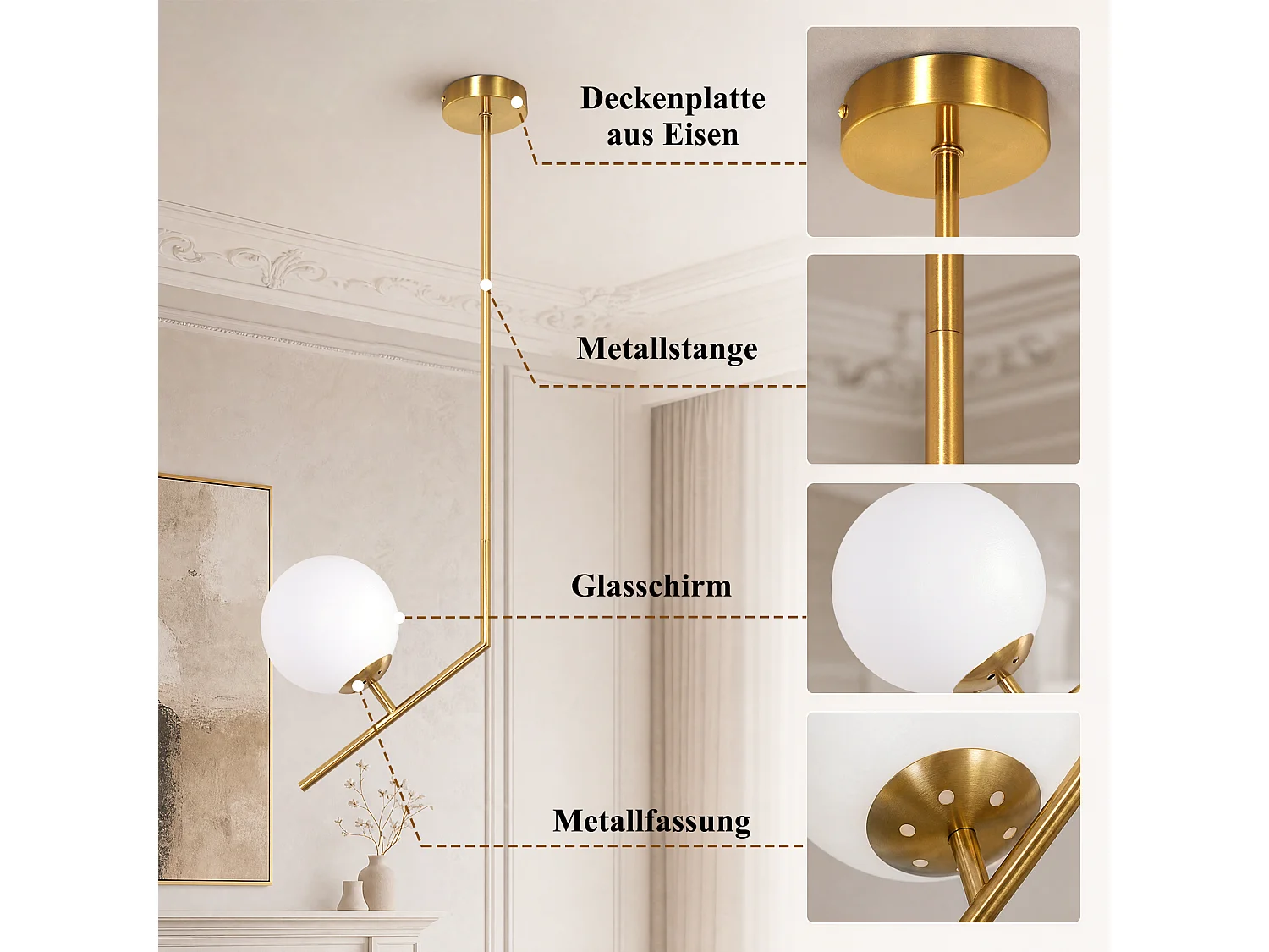 ZMH Suspension 1 lumière G9 doré moderne en verre finition opale convient pour la salle à manger le salon cuisine ou chambre