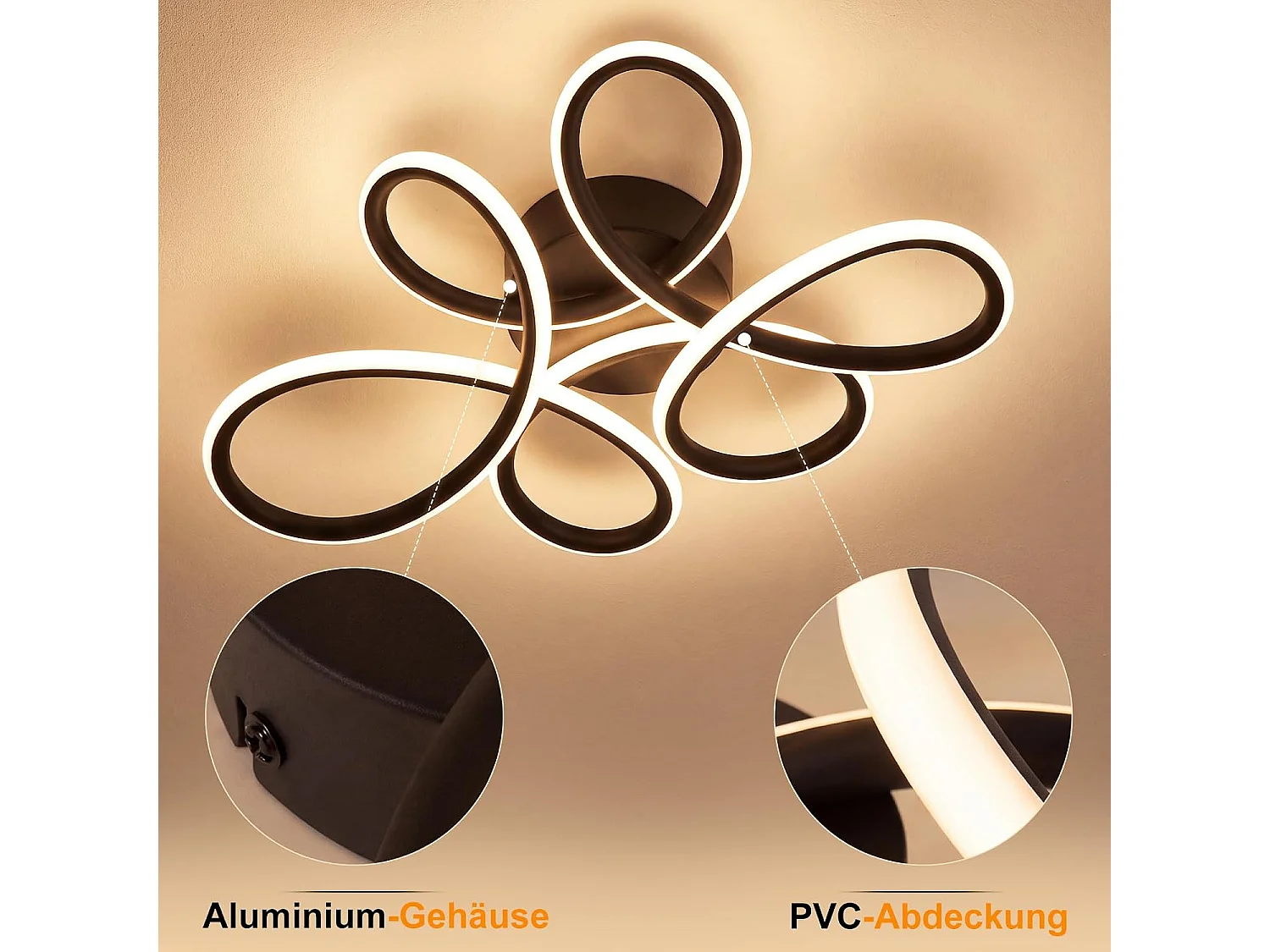 ZMH Plafonnier LED noir 24W 3000K moderne convient salons et chambres à coucher