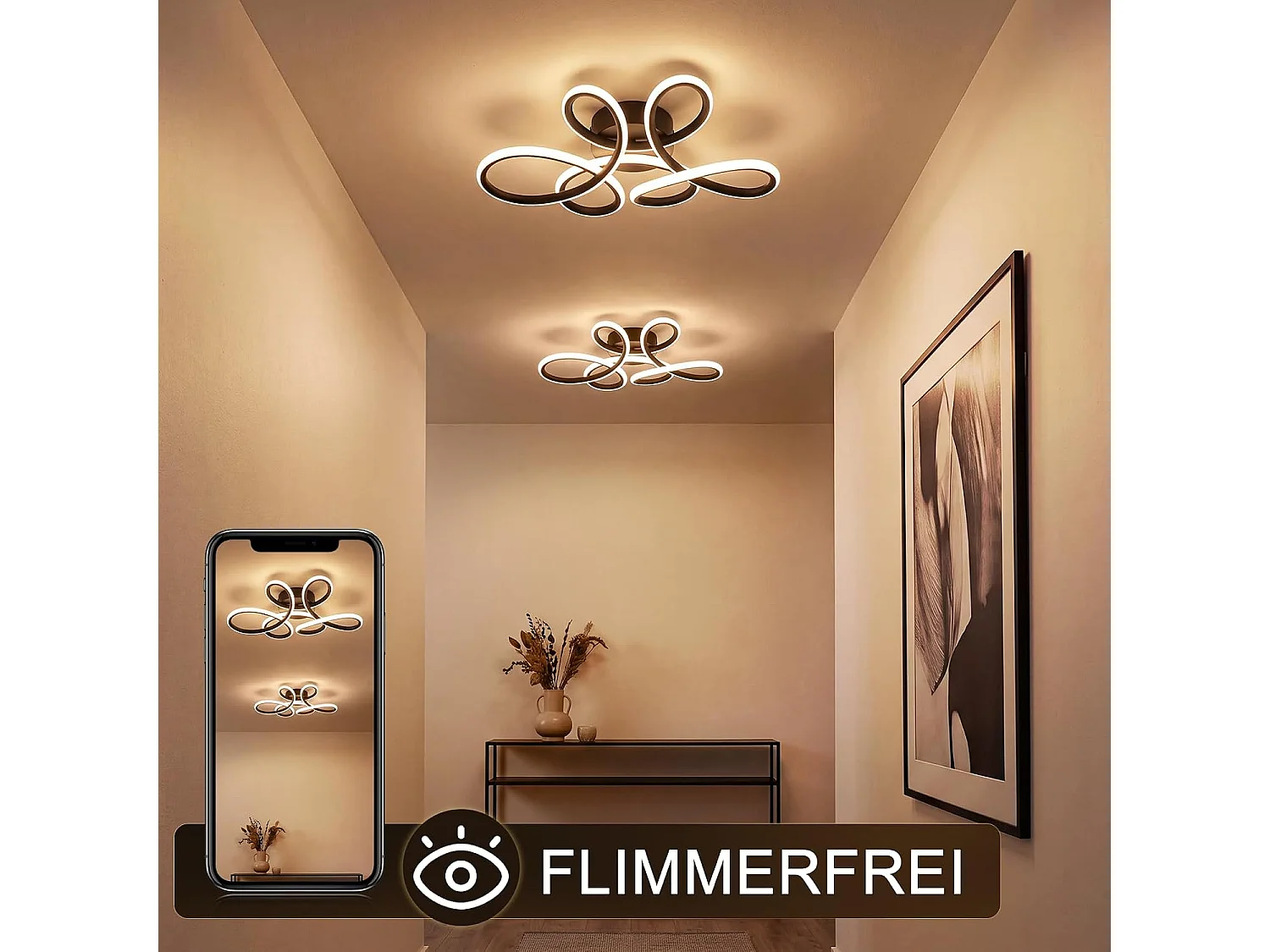ZMH Plafonnier LED noir 24W 3000K moderne convient salons et chambres à coucher