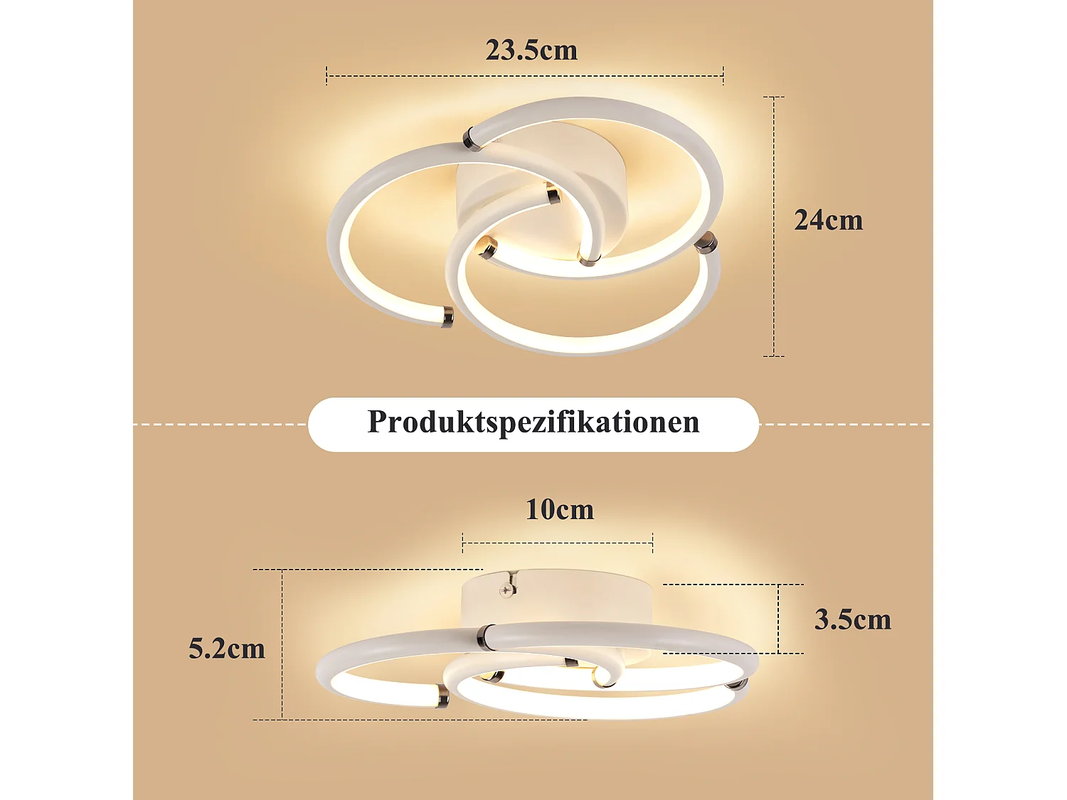 ZMH Plafonnier LED blanc 24W 3000K moderne au design en anneau convient salons et chambres à coucher