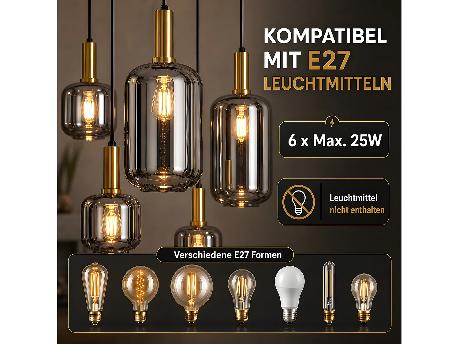 ZMH Suspension 6 lumière E27 moderne abat-jour en verre convient pour la salle à manger le salon couloir ou chambre