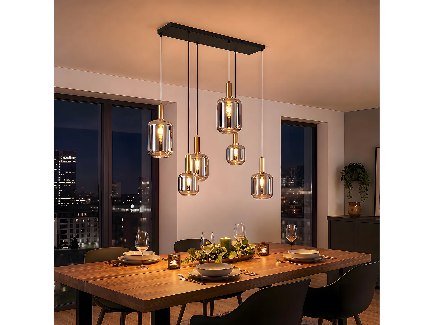 ZMH Suspension 6 lumière E27 moderne abat-jour en verre convient pour la salle à manger le salon couloir ou chambre