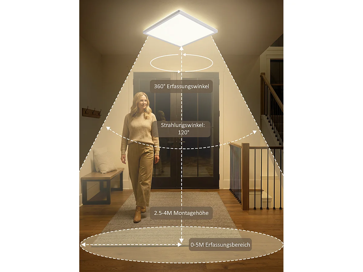 ZMH Plafonnier LED blanc avec détecteur de mouvement 18W carré 29cm 4000K idéal pour les couloirs et les escaliers