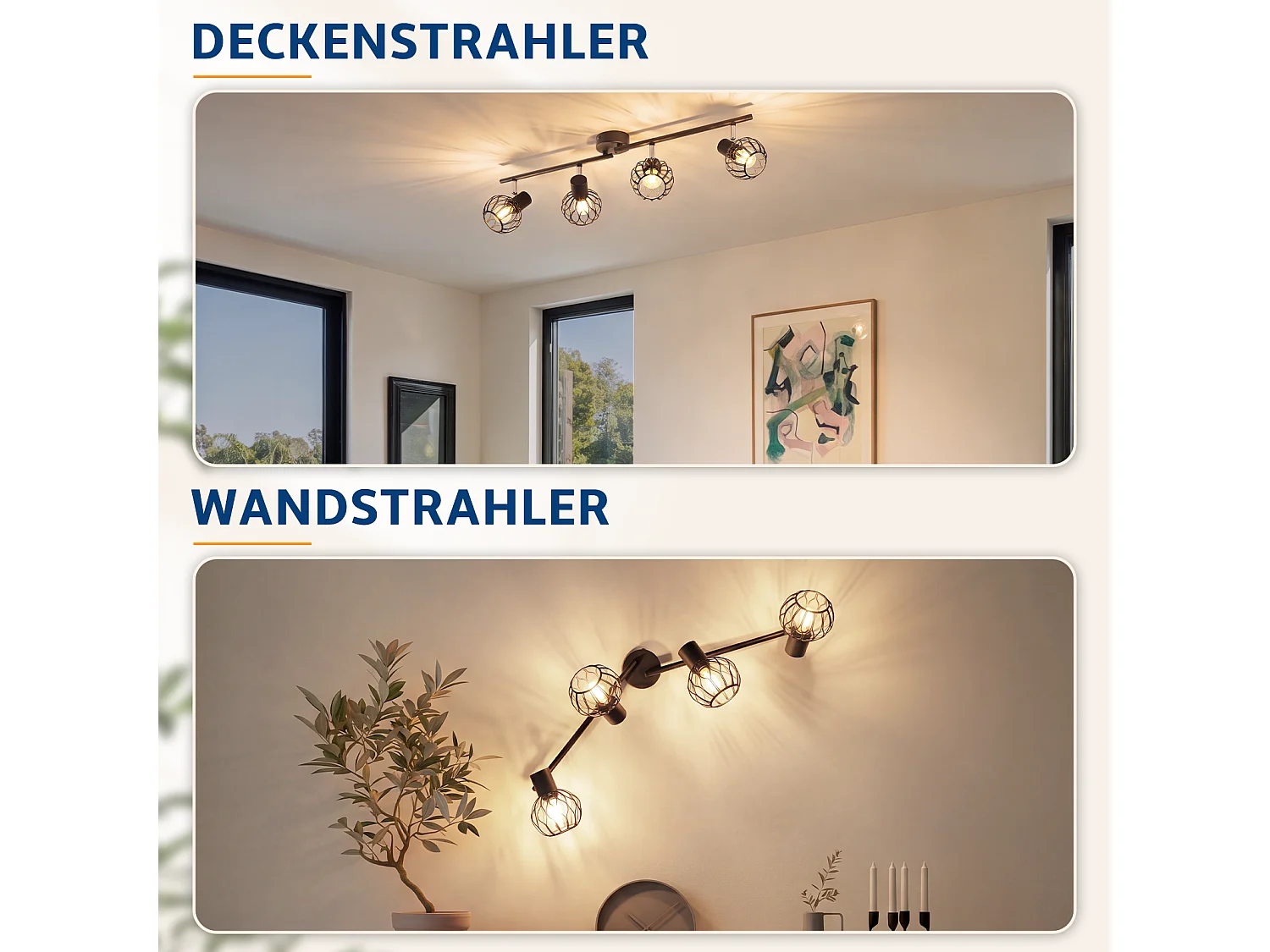 ZMH Spot de plafond noir à 4 lumières métal E14 orientable à 350° d'intérieur pour salon couloir (ampoules non incluses)