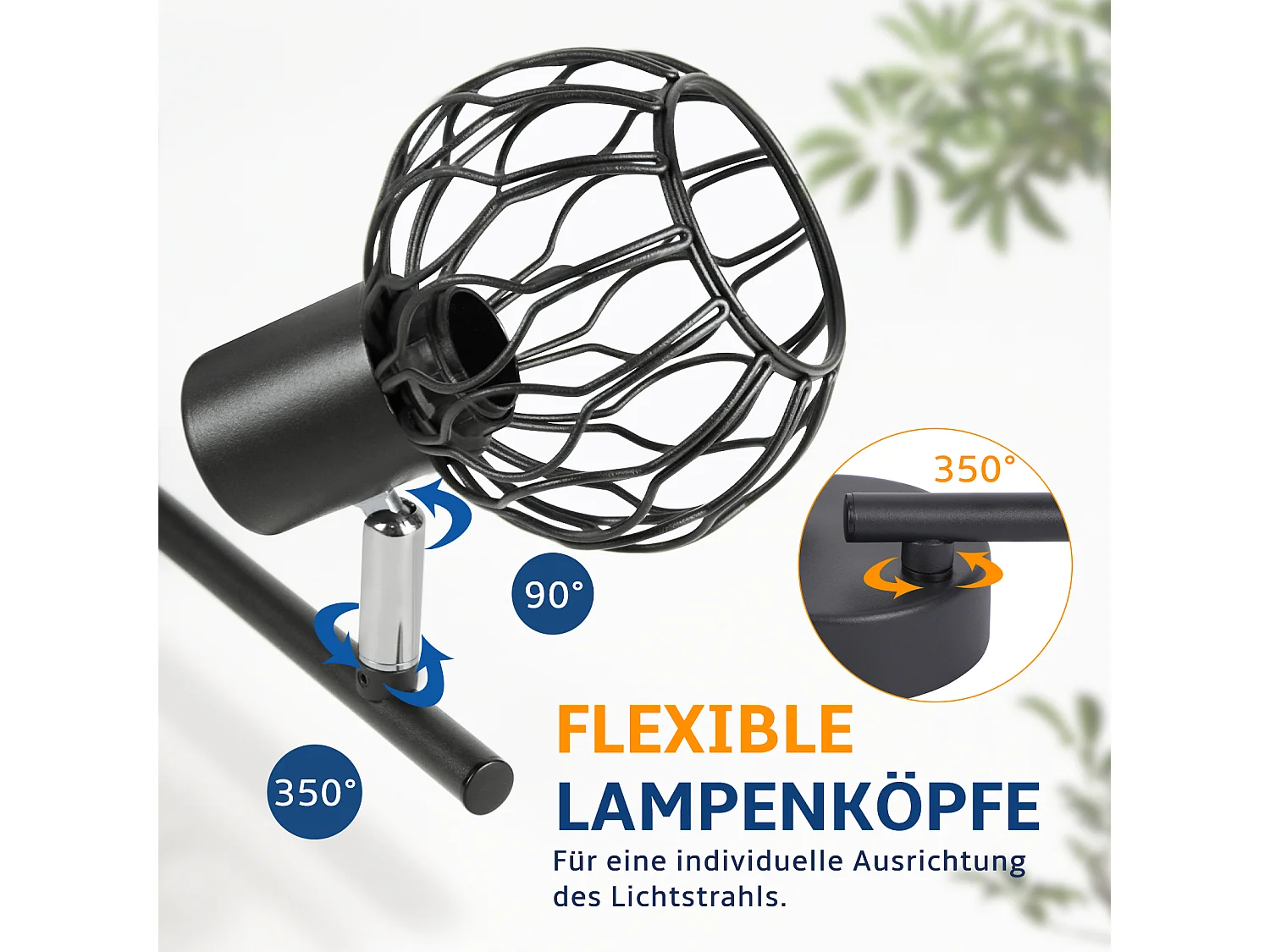 ZMH Spot de plafond noir à 4 lumières métal E14 orientable à 350° d'intérieur pour salon couloir (ampoules non incluses)