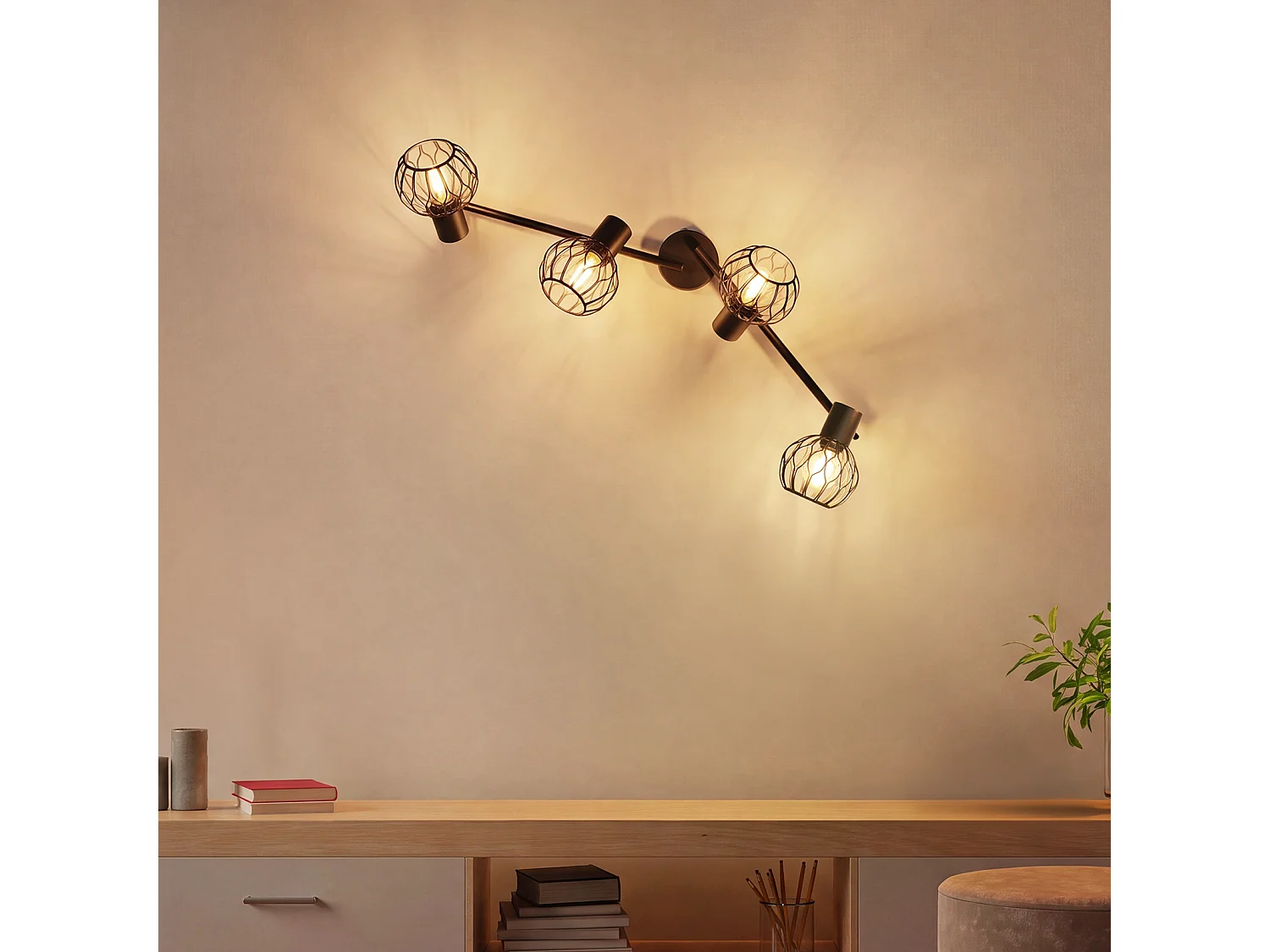 ZMH Spot de plafond noir à 4 lumières métal E14 orientable à 350° d'intérieur pour salon couloir (ampoules non incluses)