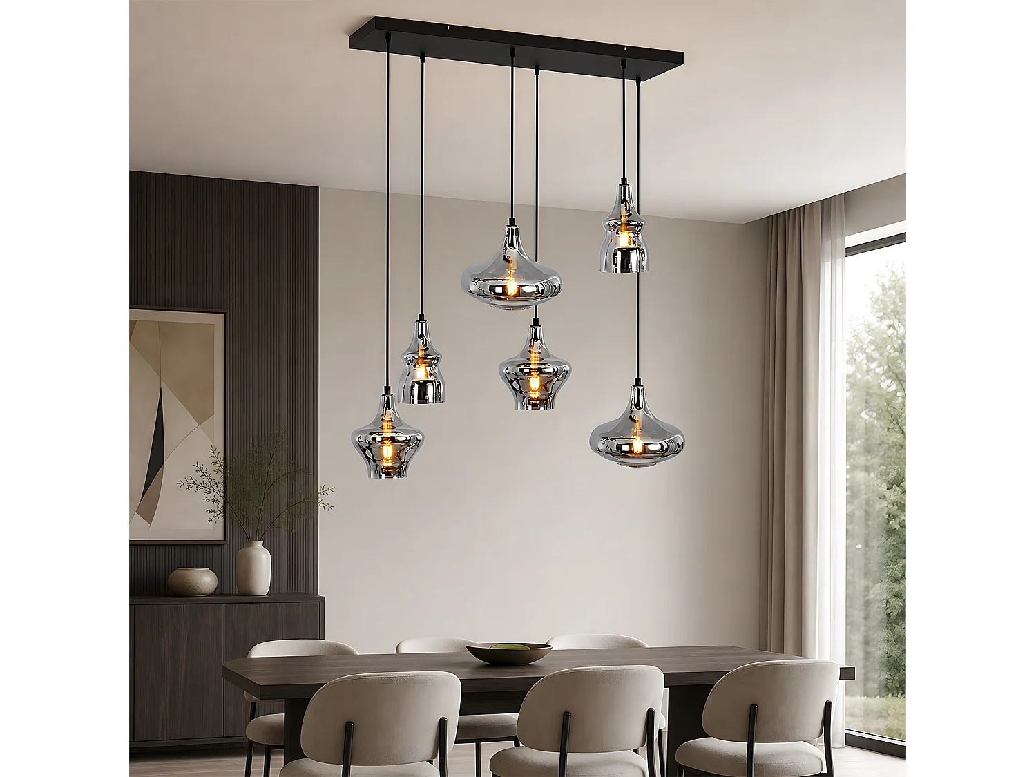 ZMH Suspension 6 lumière E27 moderne abat-jour en verre convient pour la salle à manger le salon couloir ou chambre