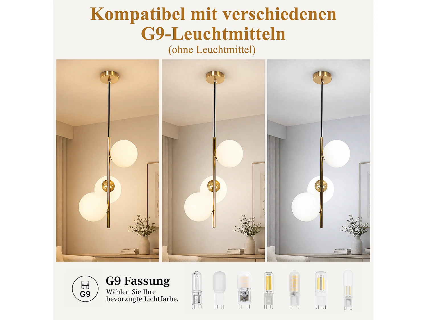 ZMH Suspension 3 lumière G9 doré moderne en verre finition opale convient pour la salle à manger le salon cuisine ou chambre