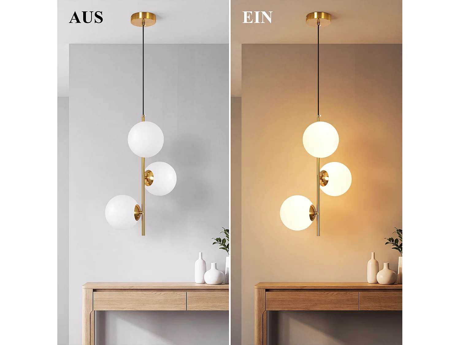 ZMH Suspension 3 lumière G9 doré moderne en verre finition opale convient pour la salle à manger le salon cuisine ou chambre
