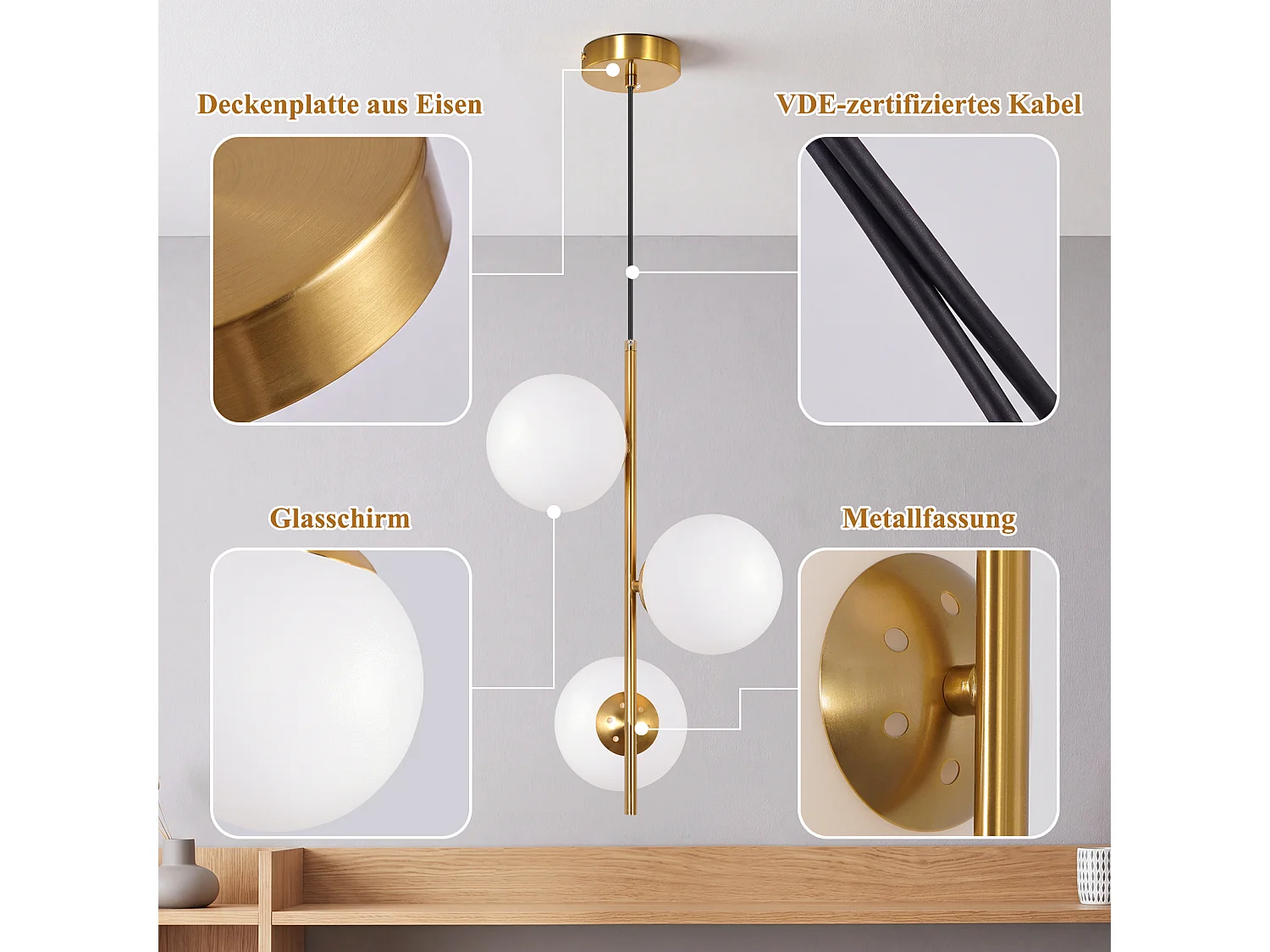 ZMH Suspension 3 lumière G9 doré moderne en verre finition opale convient pour la salle à manger le salon cuisine ou chambre