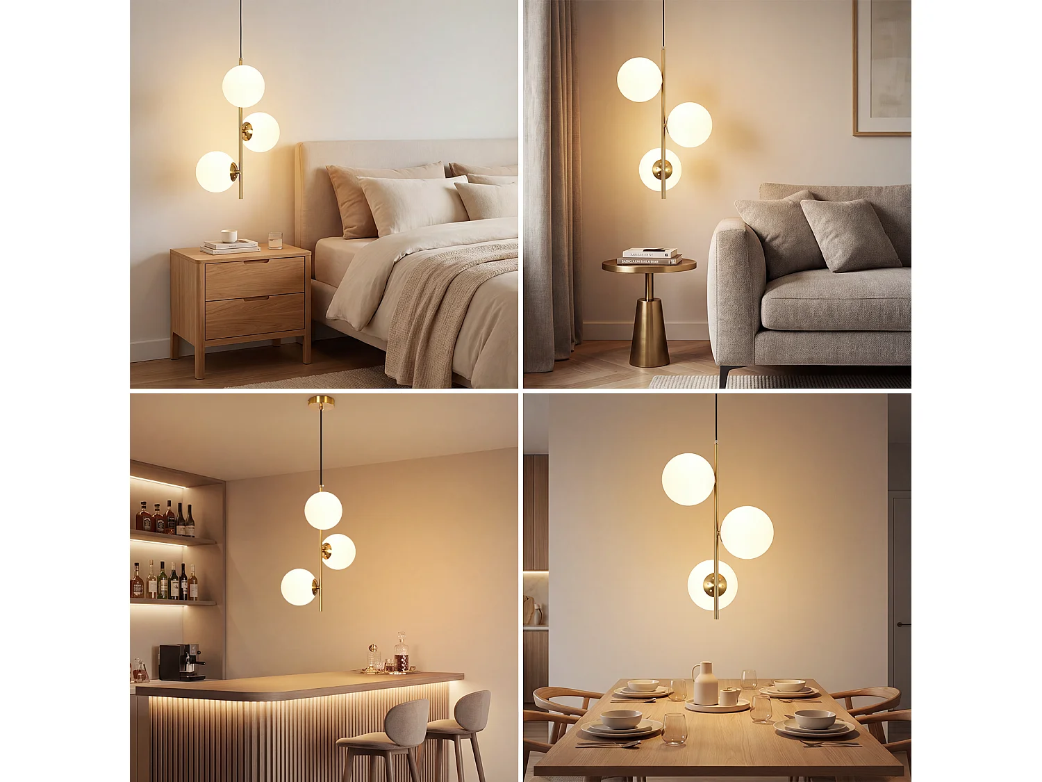 ZMH Suspension 3 lumière G9 doré moderne en verre finition opale convient pour la salle à manger le salon cuisine ou chambre