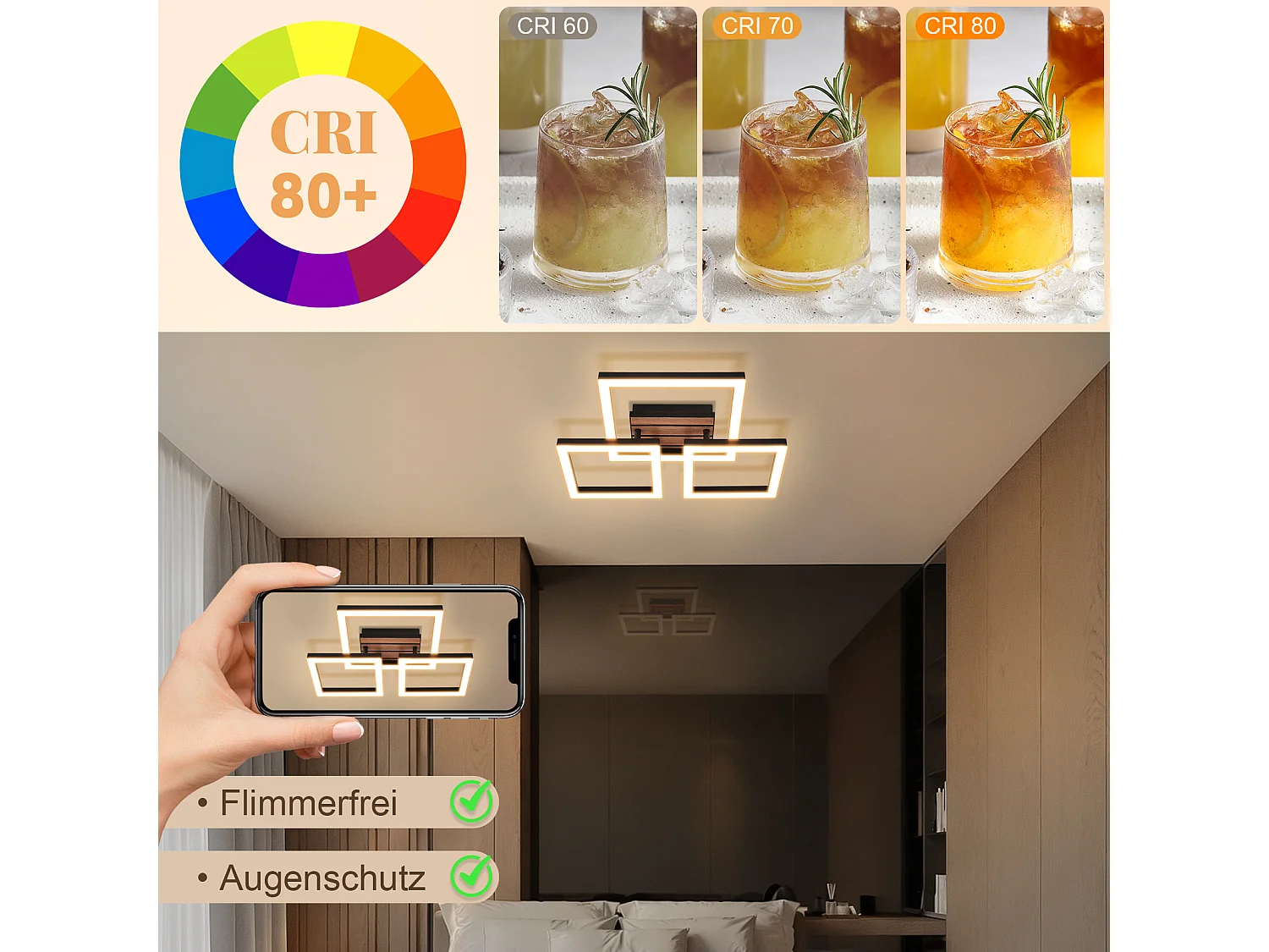 ZMH Plafonnier LED noir 21W design moderne 3000K blanc chaud idéale pour le salon chambre ou bureau
