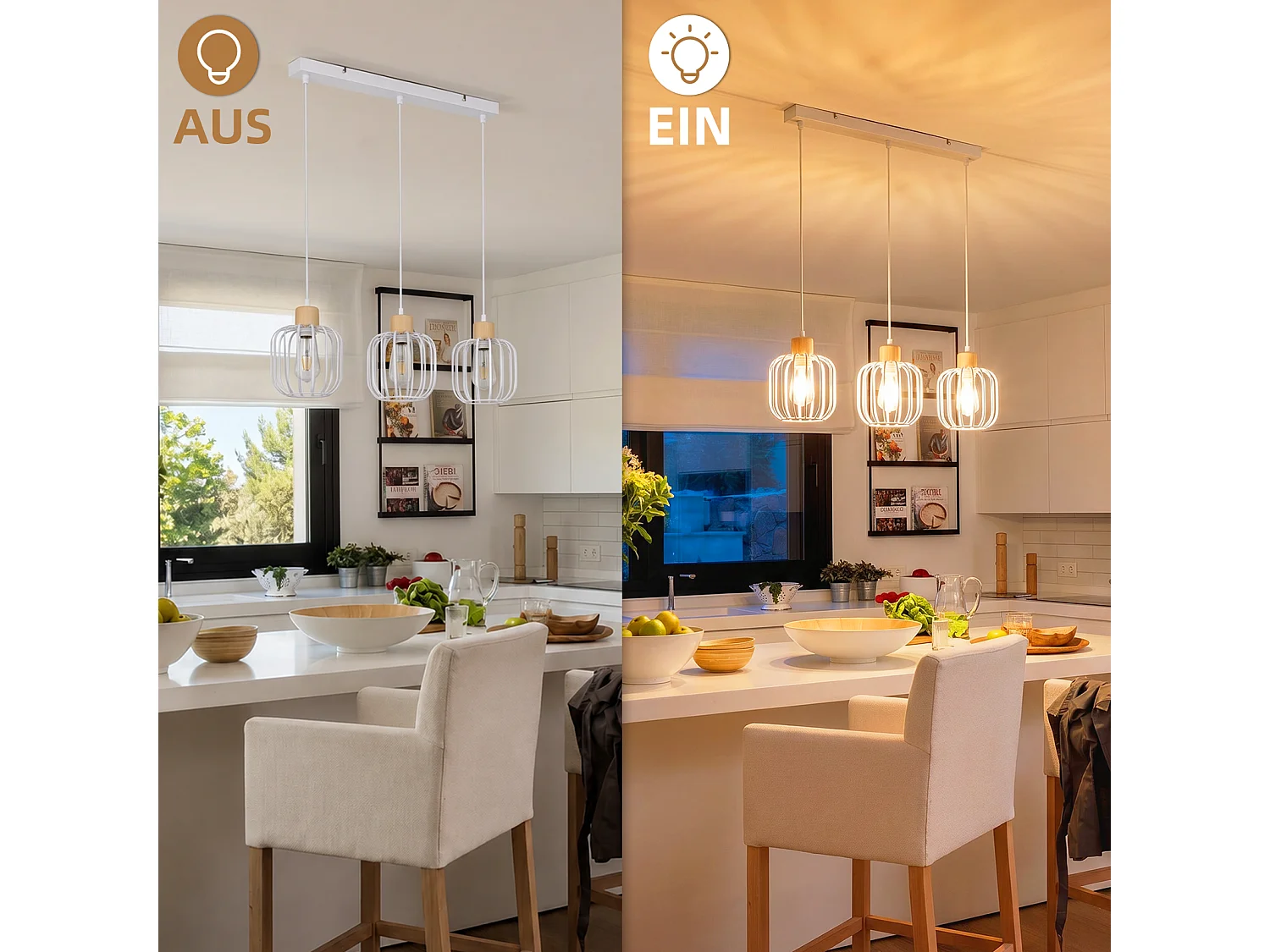 ZMH Suspension E27 blanc moderne à 3 lumières convient pour la cuisine la salle à manger et le salons ampoules non incluses