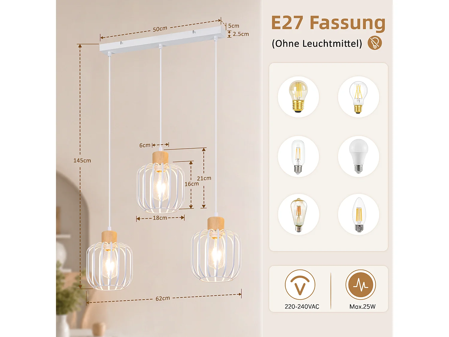 ZMH Suspension E27 blanc moderne à 3 lumières convient pour la cuisine la salle à manger et le salons ampoules non incluses