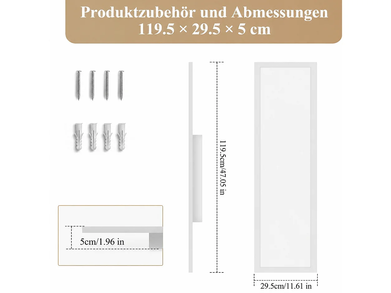 ZMH Plafonnier LED 119.5cm 18.5W blanc intensité variable rectangulaire avec télécommande pour atelier couloir cuisine salon
