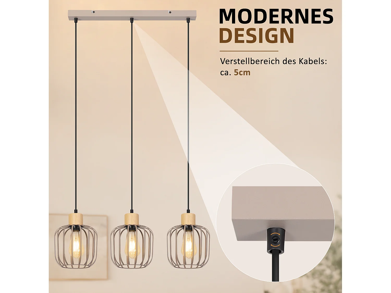ZMH Suspension E27 gris moderne à 3 lumières convient pour la cuisine la salle à manger et le salons ampoules non incluses