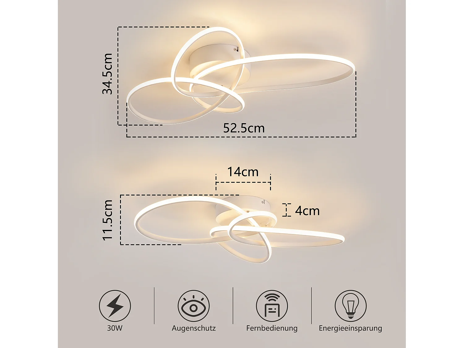 ZMH Plafonnier LED moderne 30W blanc intensité variable télécommande incluse convient pour la chambre salon cuisine et chambre d'enfant