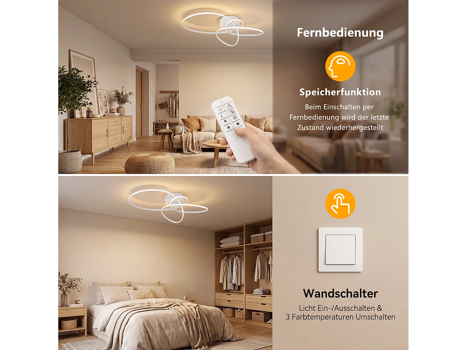 ZMH Plafonnier LED moderne 30W blanc intensité variable télécommande incluse convient pour la chambre salon cuisine et chambre d'enfant