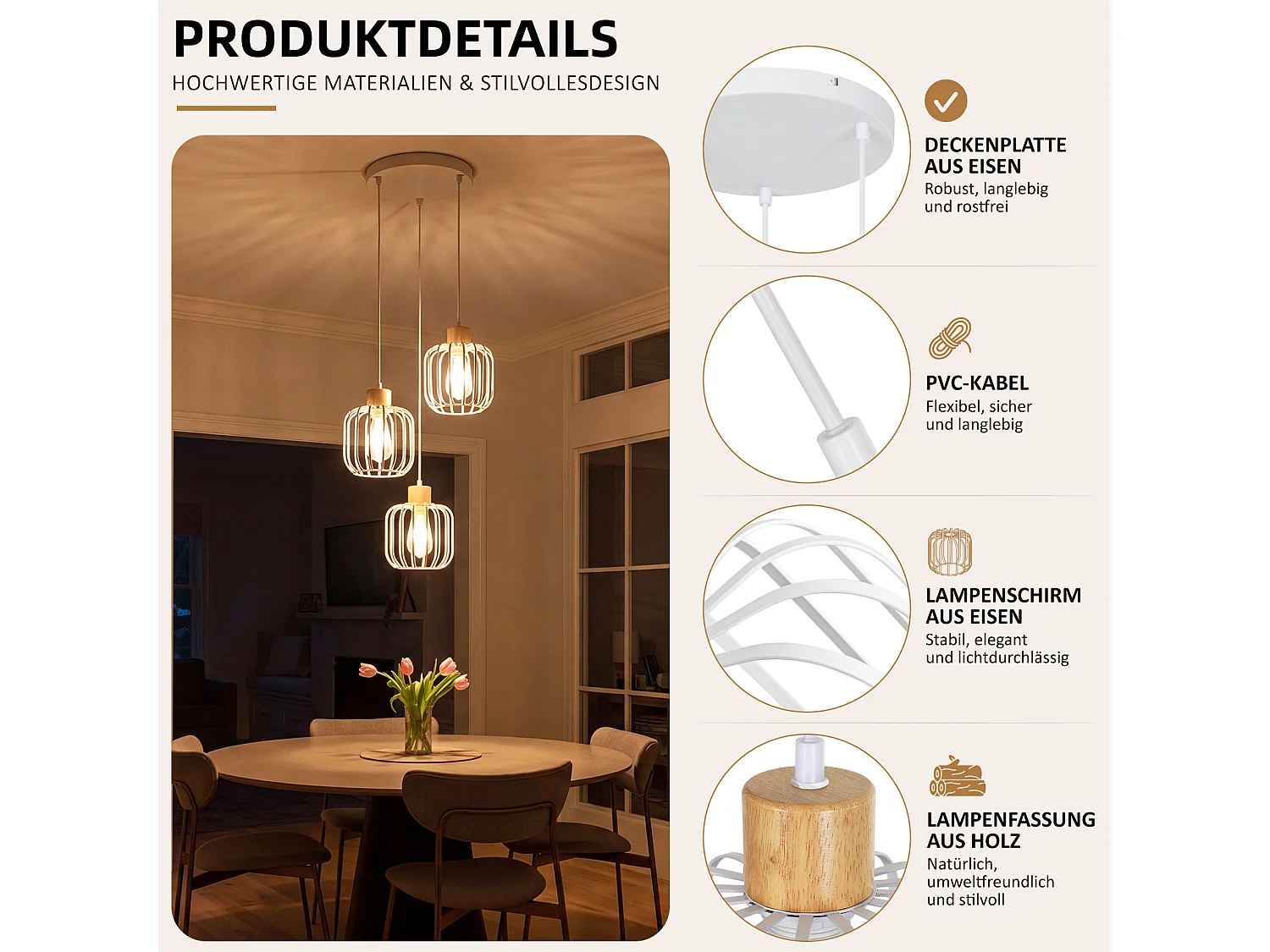 ZMH Suspension E27 blanc moderne à 3 lumières convient pour la cuisine la salle à manger et le salons ampoules non incluses