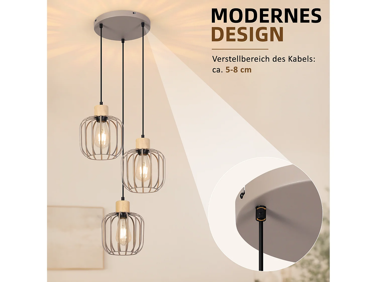 ZMH Suspension E27 gris moderne à 3 lumières convient pour la cuisine la salle à manger et le salons ampoules non incluses