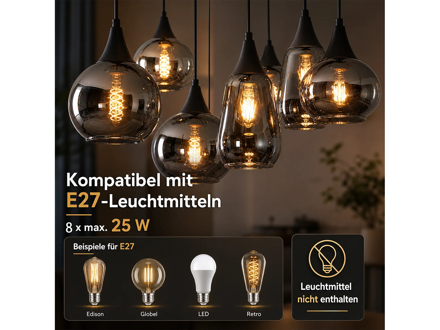 ZMH Suspension 8 lumière E27 moderne abat-jour en verre convient pour la salle à manger le salon couloir ou chambre