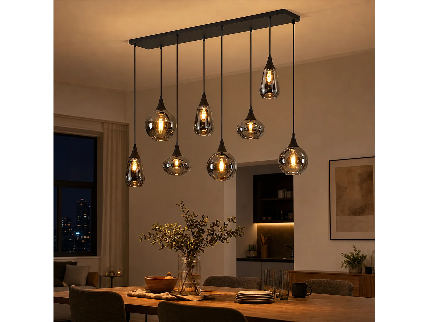 ZMH Suspension 8 lumière E27 moderne abat-jour en verre convient pour la salle à manger le salon couloir ou chambre