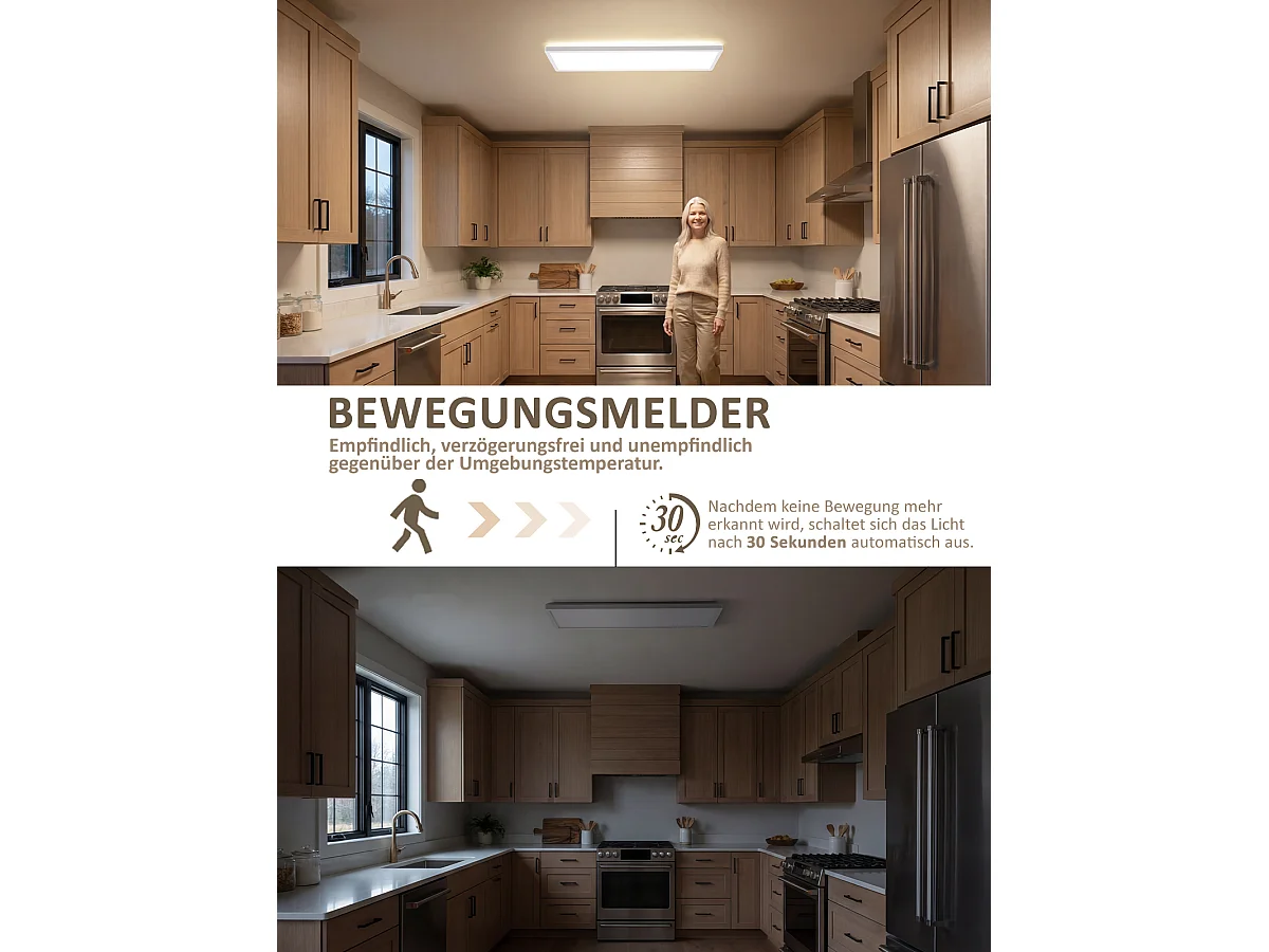 ZMH Plafonnier LED 58x20cm 24W blanc 4000K avec détecteur de mouvement radar pour atelier couloir cuisine salon