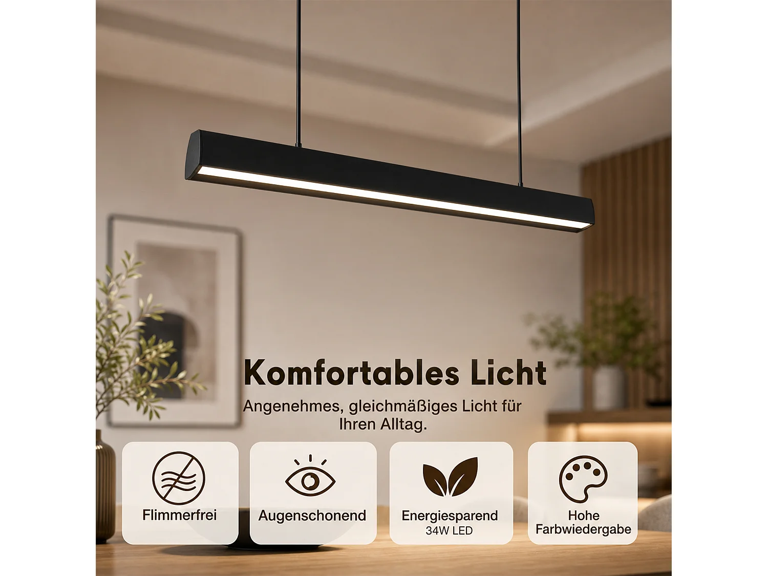 ZMH Suspension LED noir 34W à intensité variable avec télécommande convient pour la cuisine la salle à manger et le bureau