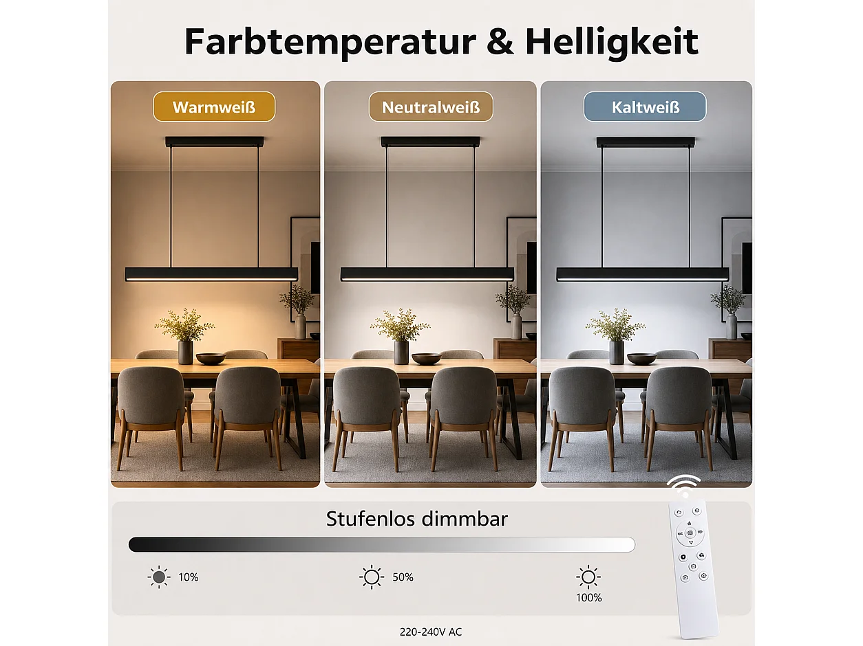 ZMH Suspension LED noir 34W à intensité variable avec télécommande convient pour la cuisine la salle à manger et le bureau