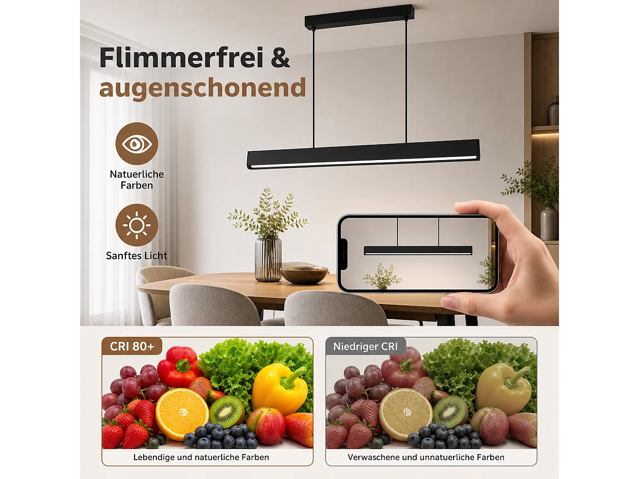 ZMH Suspension LED noir 34W à intensité variable avec télécommande convient pour la cuisine la salle à manger et le bureau