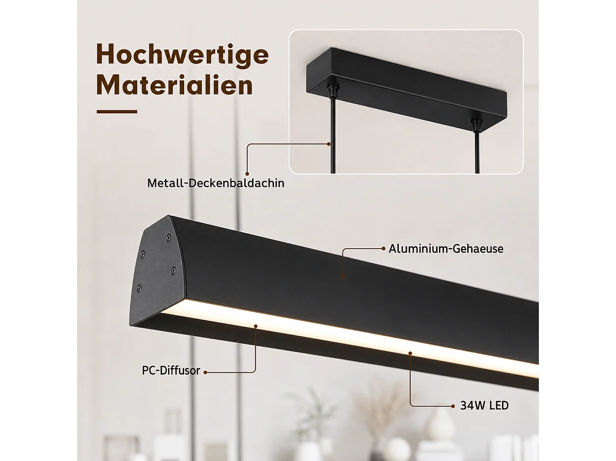 ZMH Suspension LED noir 34W à intensité variable avec télécommande convient pour la cuisine la salle à manger et le bureau