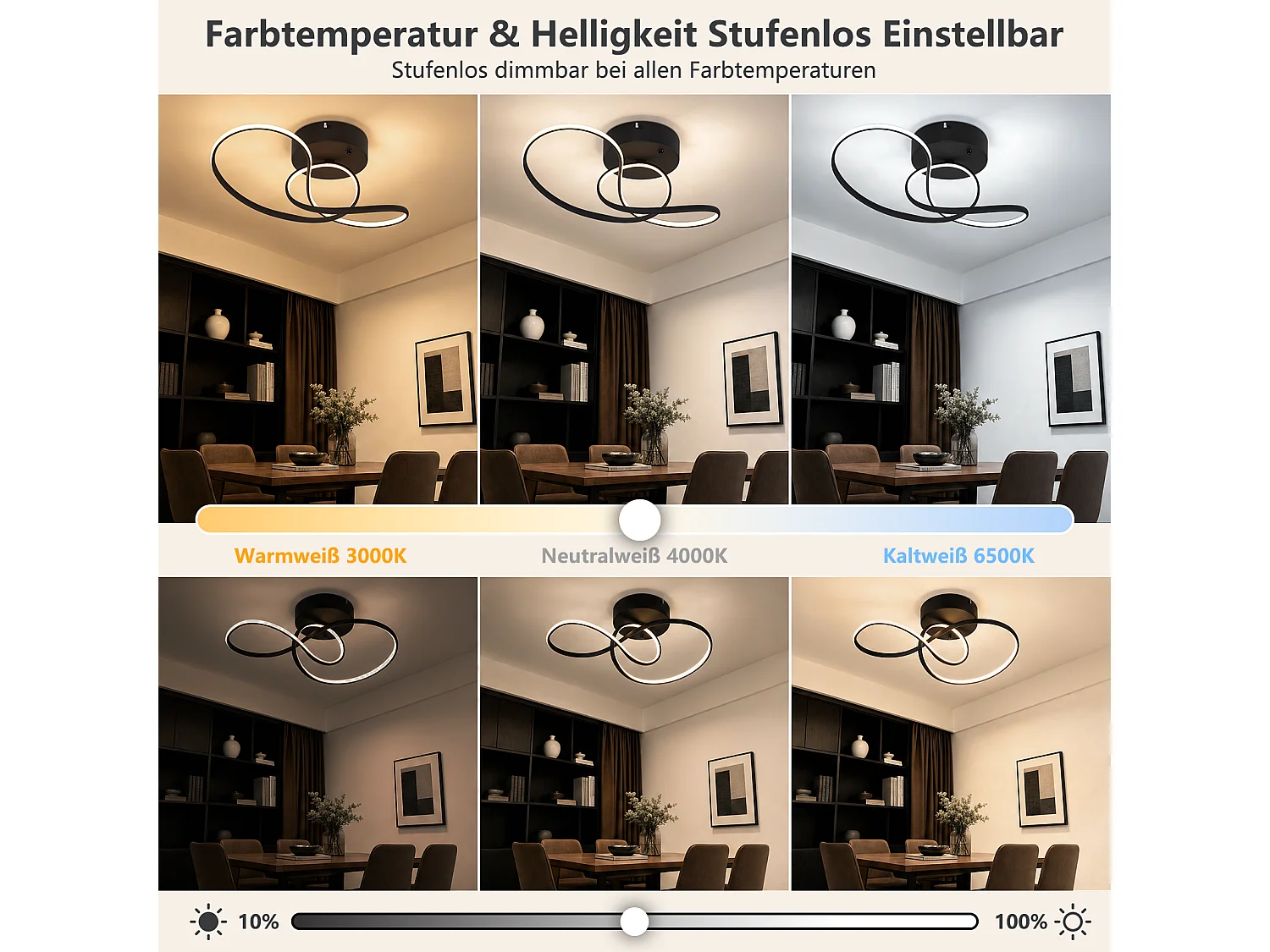 ZMH Plafonnier LED moderne 24W noir intensité variable télécommande incluse convient pour la chambre salon cuisine et chambre d'enfant