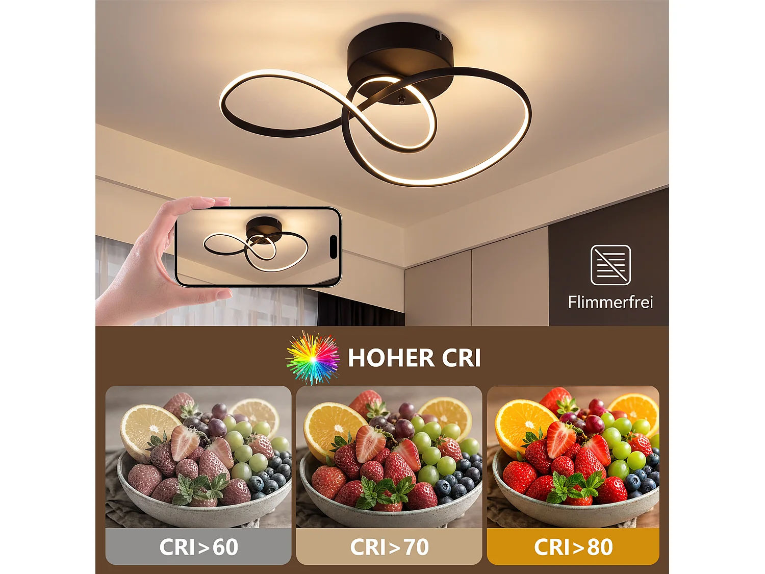 ZMH Plafonnier LED moderne 24W noir intensité variable télécommande incluse convient pour la chambre salon cuisine et chambre d'enfant