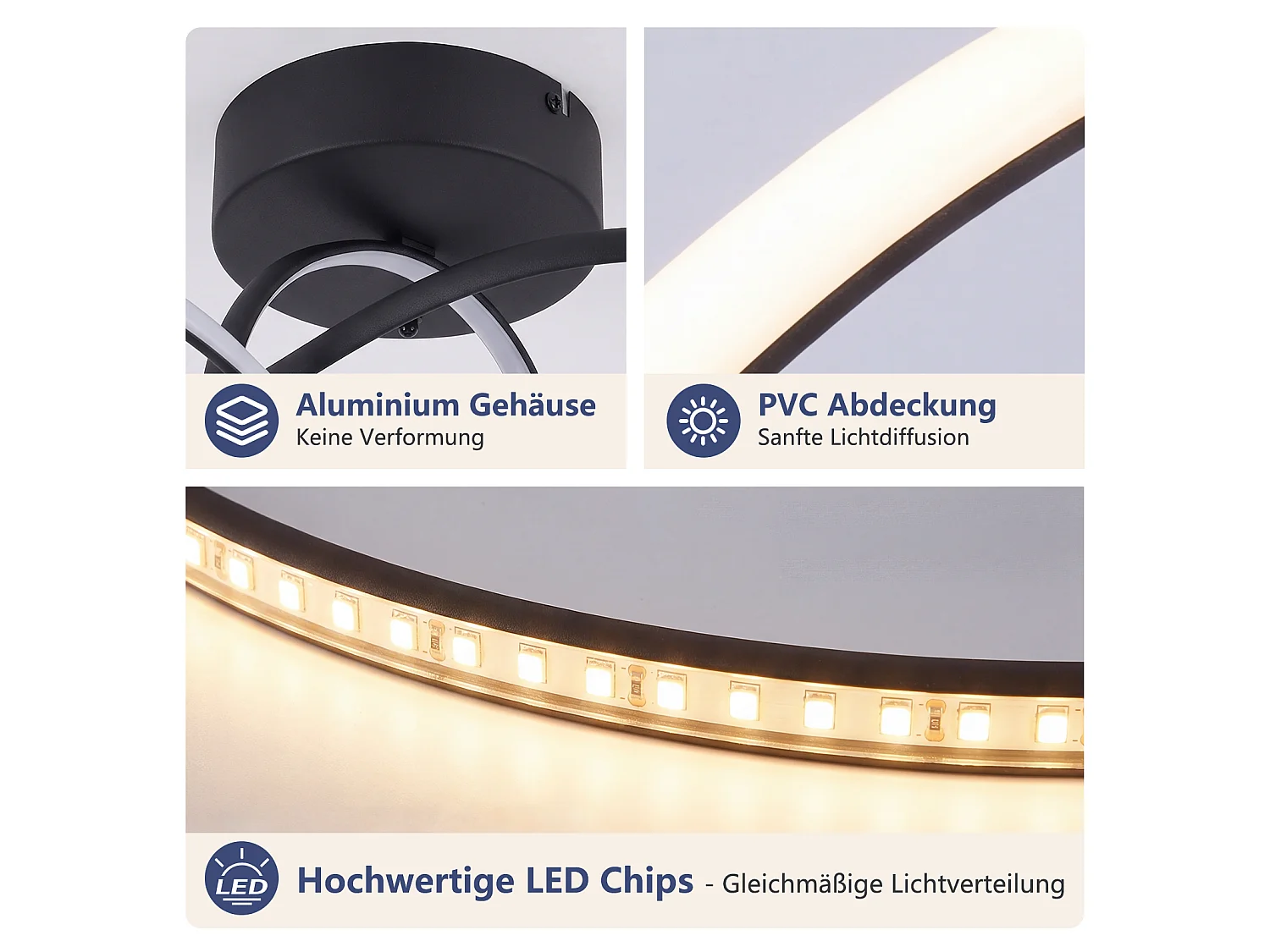 ZMH Plafonnier LED moderne 24W noir intensité variable télécommande incluse convient pour la chambre salon cuisine et chambre d'enfant
