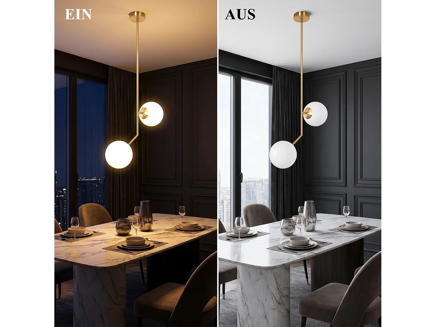 ZMH Suspension 2 lumière G9 doré moderne en verre finition opale convient pour la salle à manger le salon cuisine ou chambre