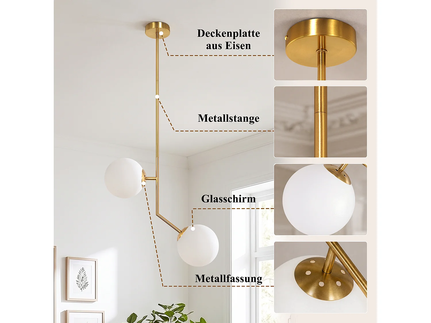 ZMH Suspension 2 lumière G9 doré moderne en verre finition opale convient pour la salle à manger le salon cuisine ou chambre