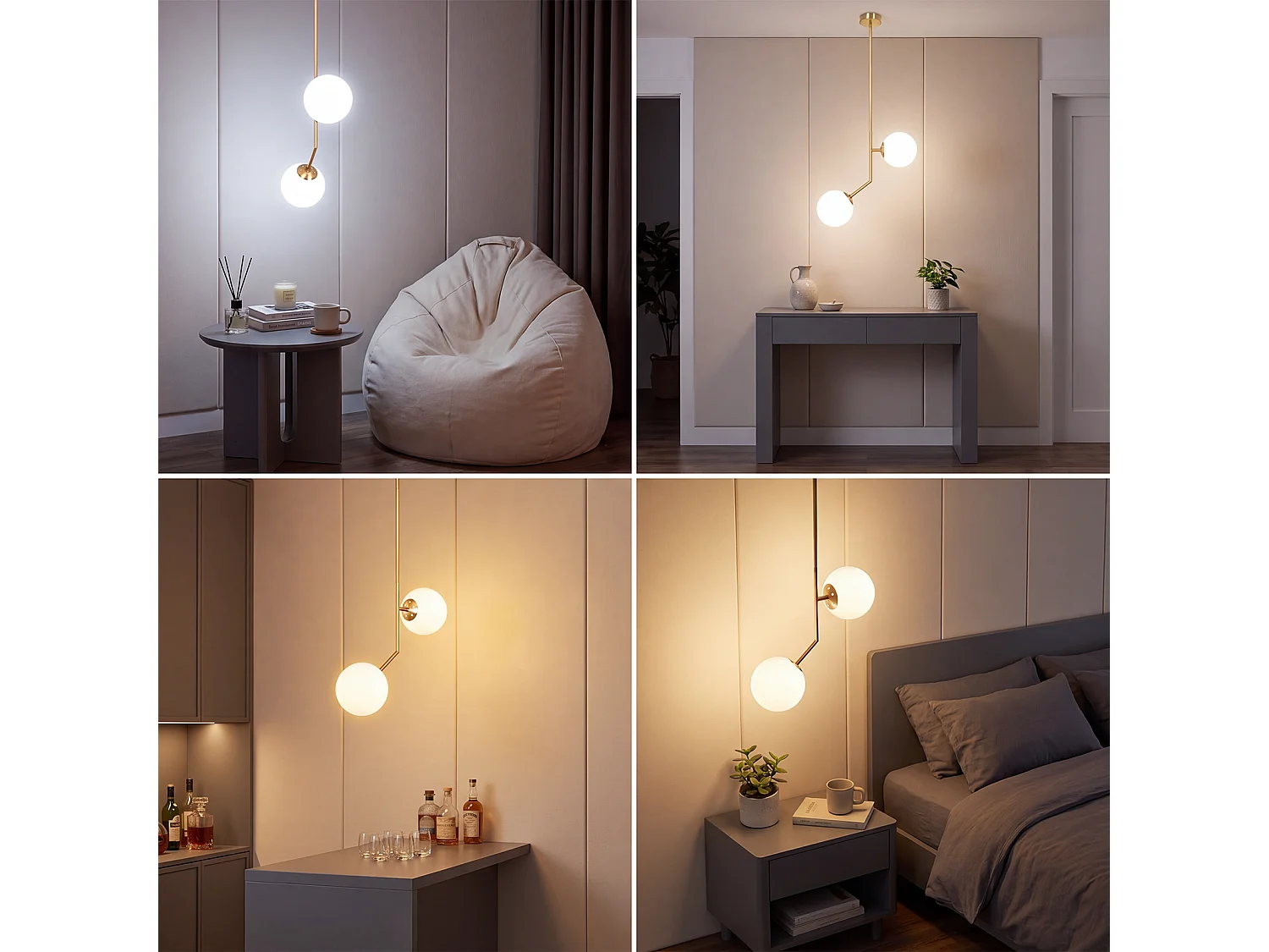 ZMH Suspension 2 lumière G9 doré moderne en verre finition opale convient pour la salle à manger le salon cuisine ou chambre