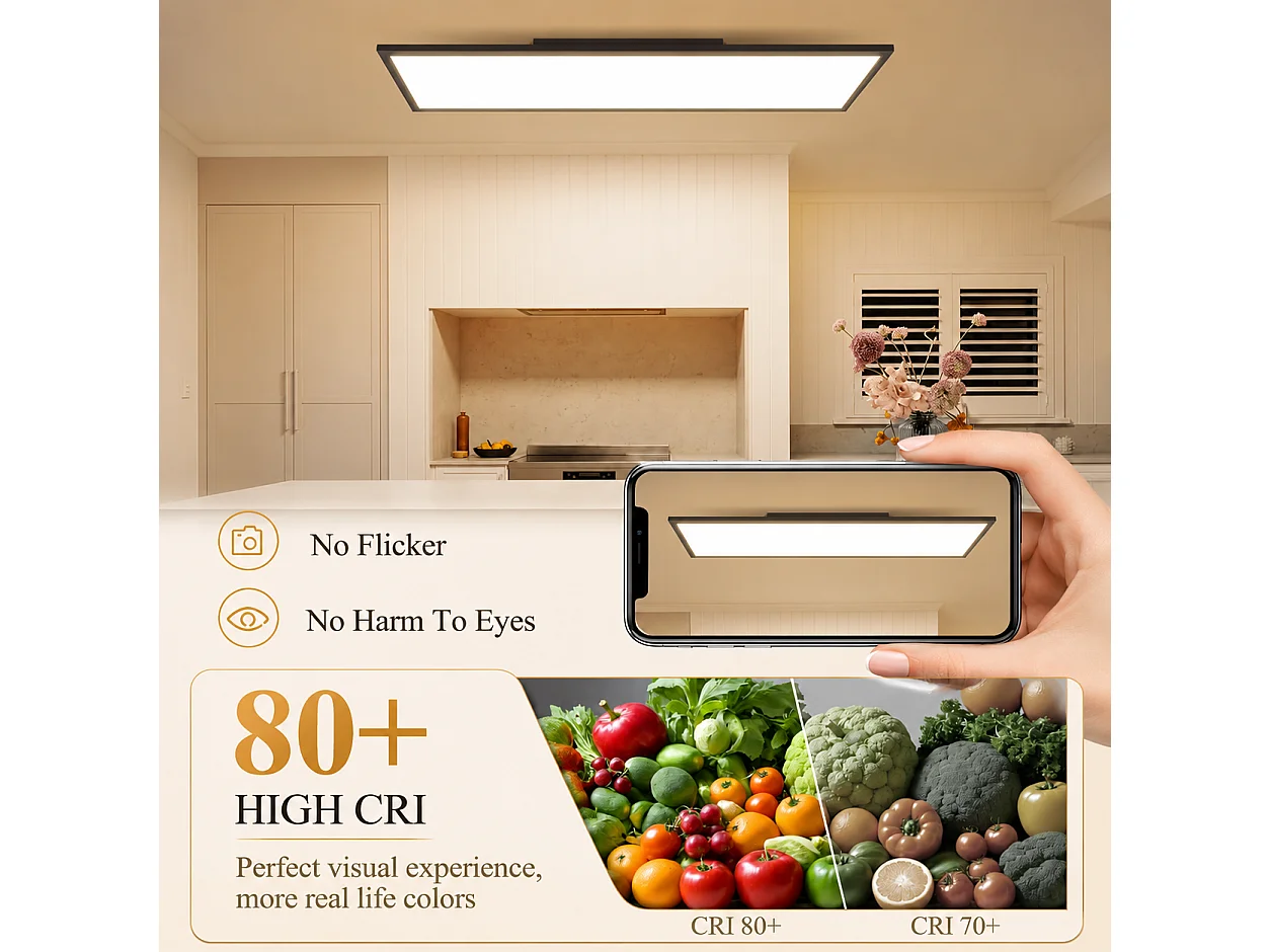 ZMH Plafonnier LED 119.5cm 18.5W noir intensité variable rectangulaire avec télécommande pour atelier couloir cuisine salon