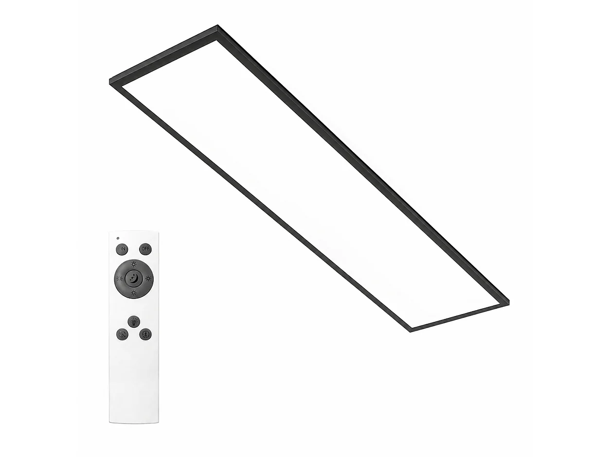 ZMH Plafonnier LED 119.5cm 18.5W noir intensité variable rectangulaire avec télécommande pour atelier couloir cuisine salon
