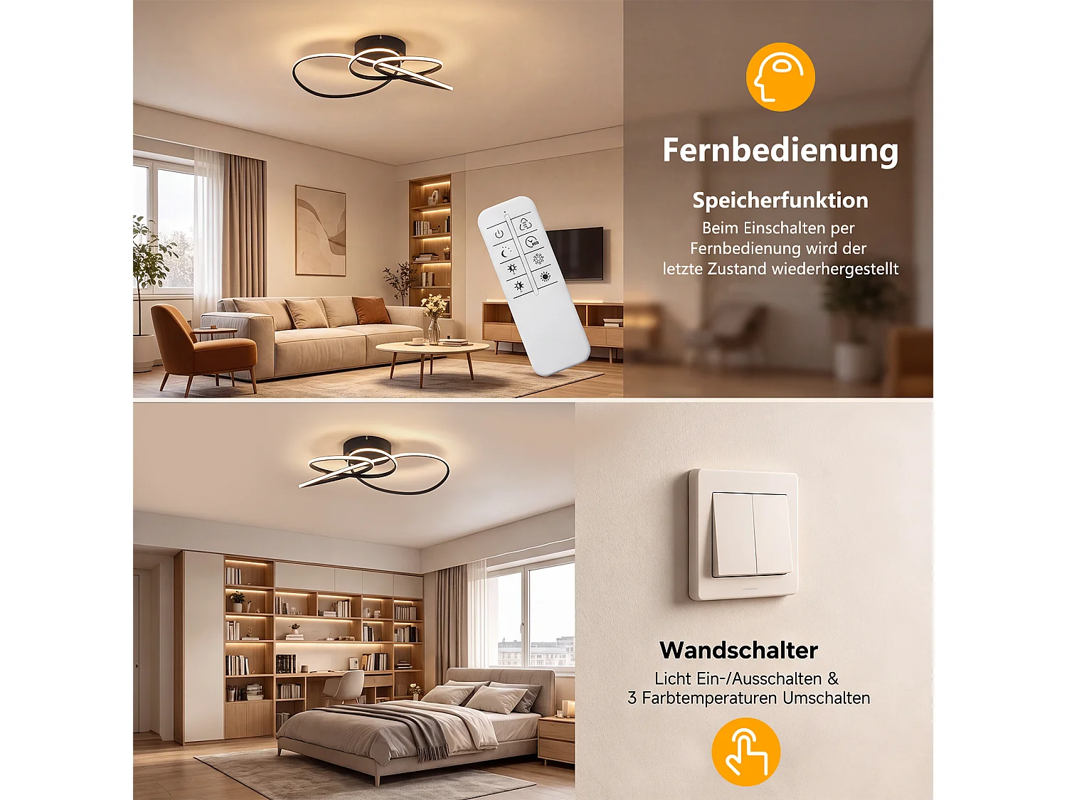 ZMH Plafonnier LED moderne 30W noir intensité variable télécommande incluse convient pour la chambre salon cuisine et chambre d'enfant