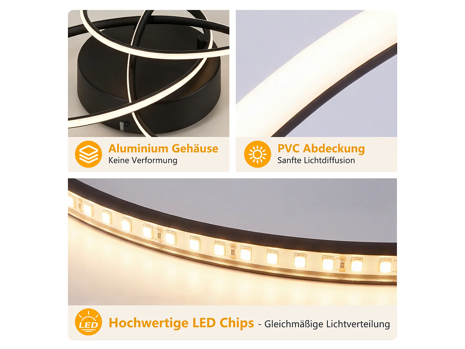 ZMH Plafonnier LED moderne 30W noir intensité variable télécommande incluse convient pour la chambre salon cuisine et chambre d'enfant